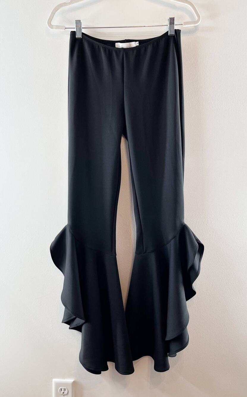 Walker & Wade Low Rise Ruffle Flare Bell Bottom Pants Black Small